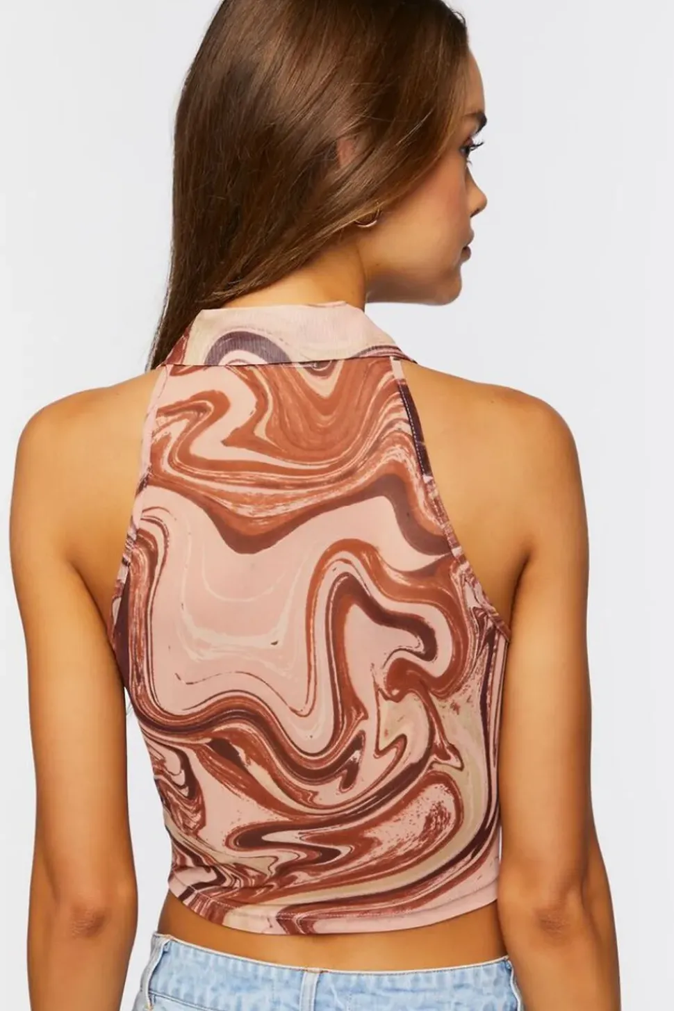 Abstract Button-Front Crop Top