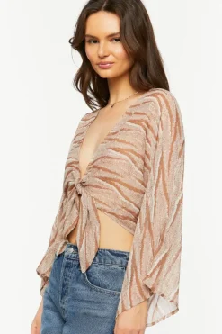 Abstract Chiffon Tie-Front Crop Top