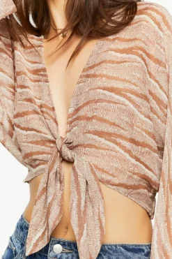 Abstract Chiffon Tie-Front Crop Top