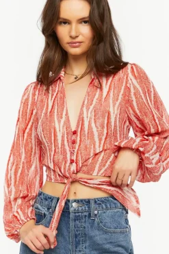 Abstract Chiffon Tie-Front Shirt