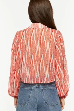 Abstract Chiffon Tie-Front Shirt