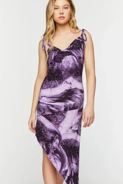 Abstract Cowl Tie-Strap Midi Dress
