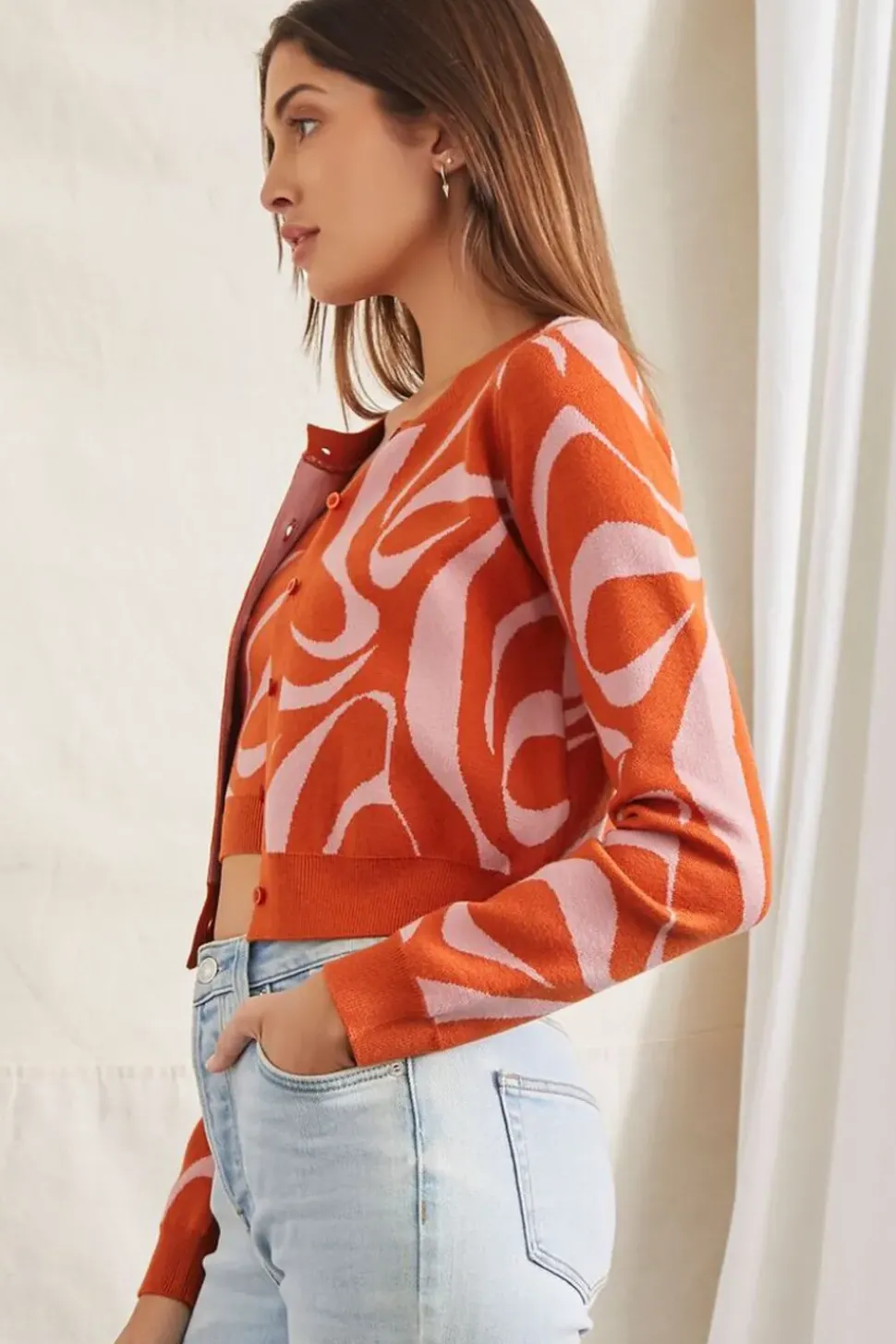Abstract Crop Top & Cardigan Sweater Set