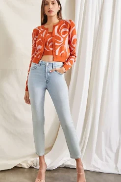Abstract Crop Top & Cardigan Sweater Set