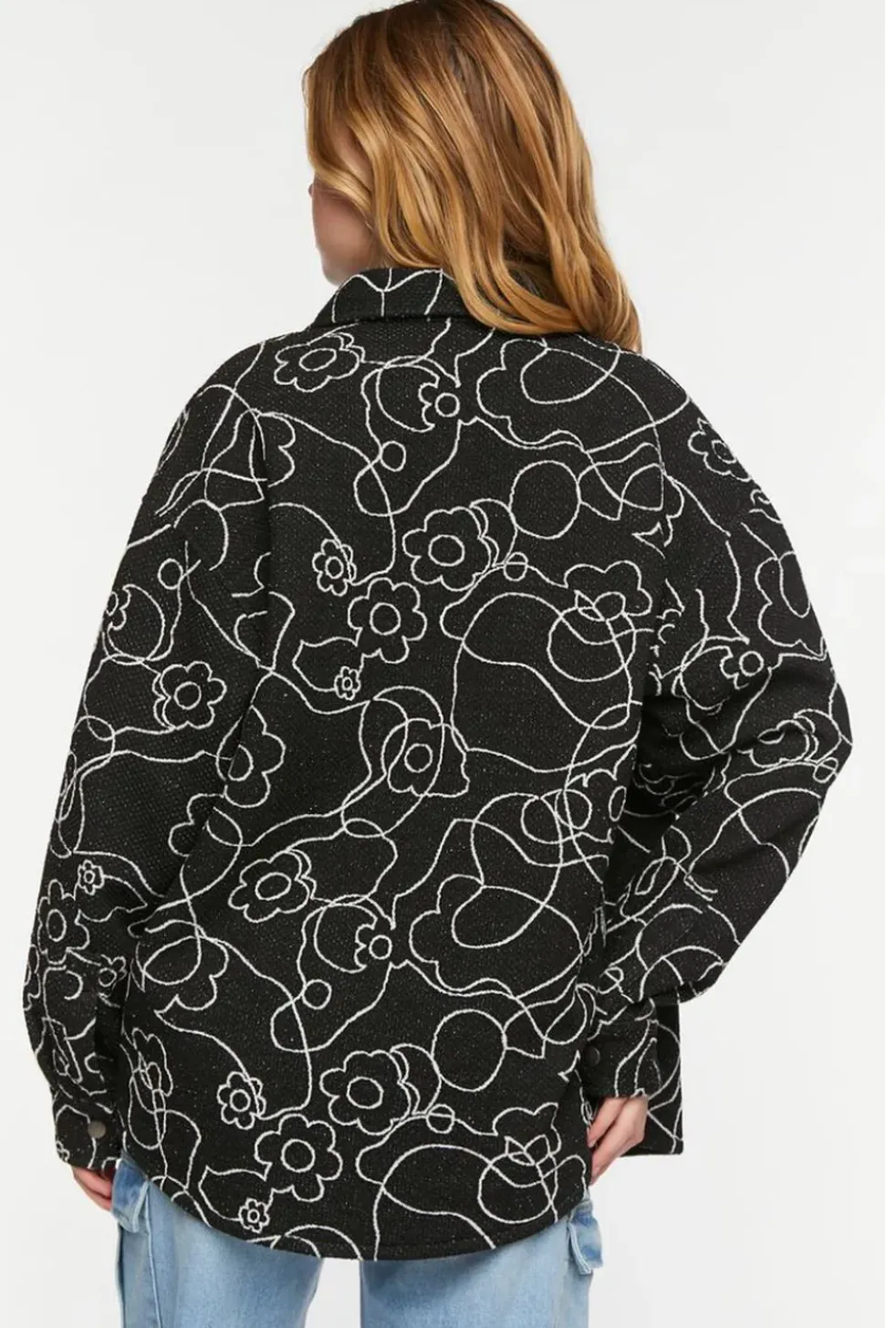 Abstract Floral Print Jacquard Shacket