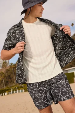 Abstract Floral Print Swim Trunks