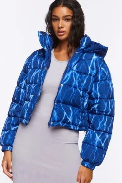 Abstract Lightning Print Puffer Jacket
