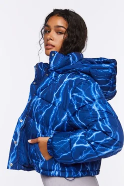 Abstract Lightning Print Puffer Jacket
