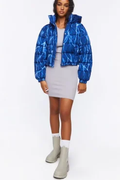 Abstract Lightning Print Puffer Jacket