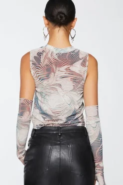 Abstract Mesh Crop Top & Gloves Set