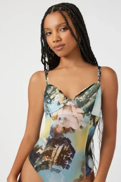 Abstract Mesh Sweetheart Bodysuit