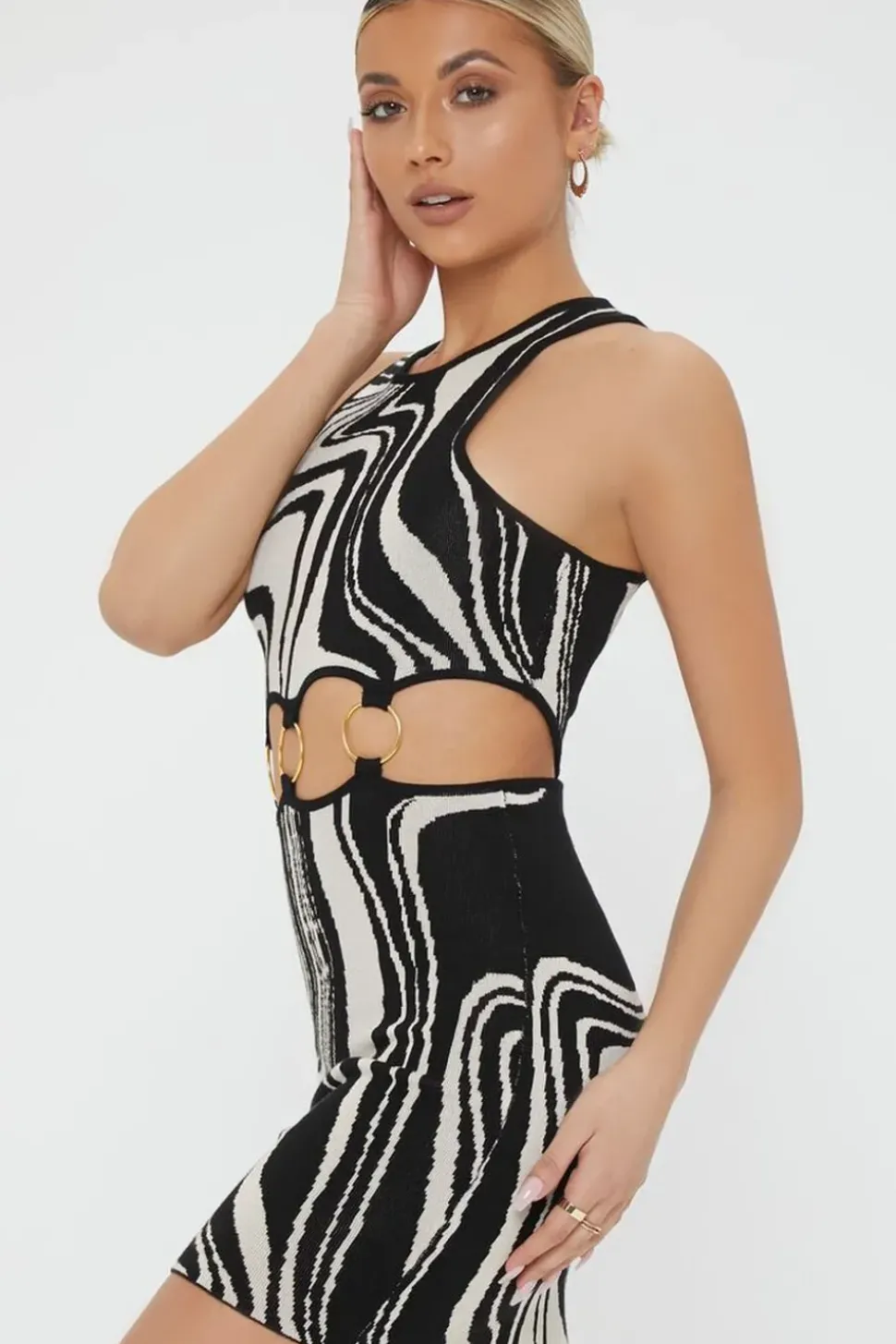 Abstract O-Ring Sweater Dress