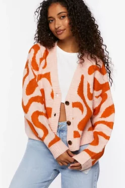 Abstract Print Cardigan Sweater