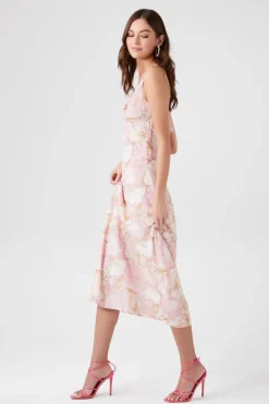 Abstract Print Cowl-Neck Midi Dress
