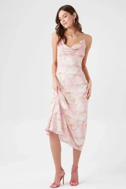 Abstract Print Cowl-Neck Midi Dress