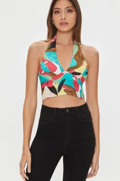 Abstract Print Halter Crop Top
