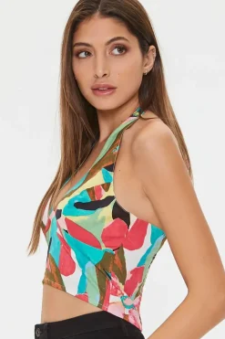 Abstract Print Halter Crop Top