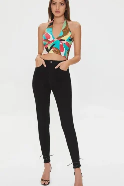 Abstract Print Halter Crop Top