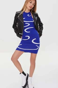 Abstract Print Halter Dress