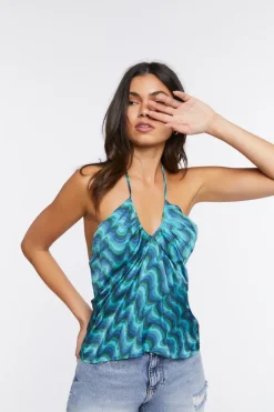 Abstract Print Halter Top