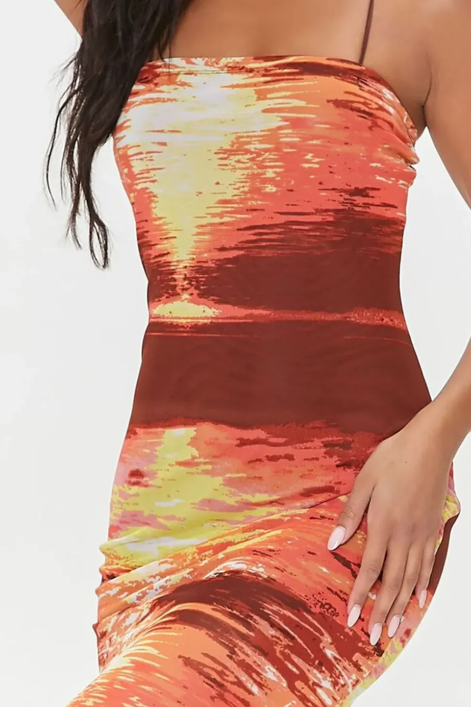 Abstract Print Mesh Midi Dress