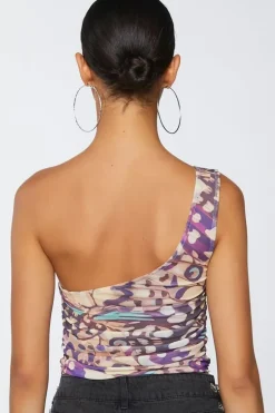 Abstract Print One-Shoulder Crop Top