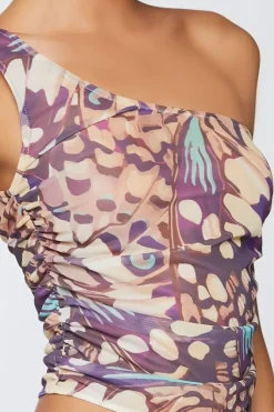 Abstract Print One-Shoulder Crop Top