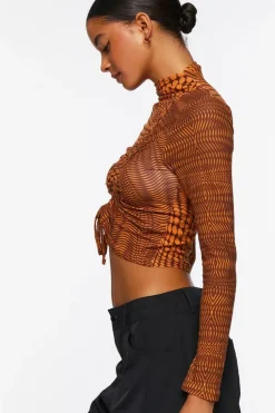 Abstract Print Ruched Crop Top