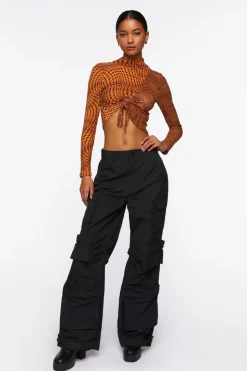 Abstract Print Ruched Crop Top