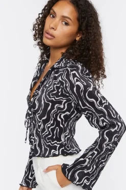 Abstract Print Tie-Front Top