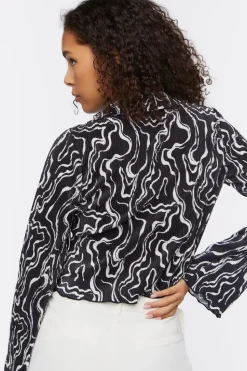 Abstract Print Tie-Front Top