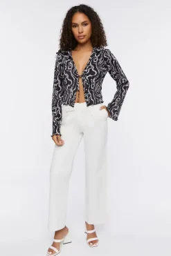Abstract Print Tie-Front Top