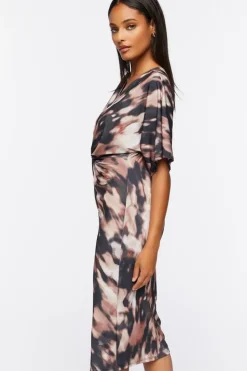 Abstract Print Twisted Midi Dress