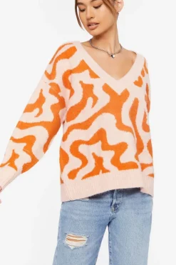 Abstract Print V-Neck Sweater