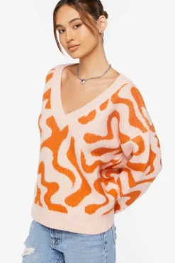 Abstract Print V-Neck Sweater