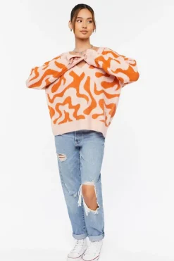 Abstract Print V-Neck Sweater