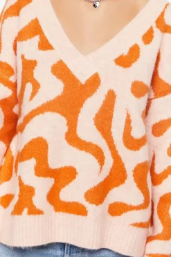 Abstract Print V-Neck Sweater