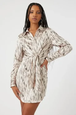 Abstract Satin Tie-Front Dress