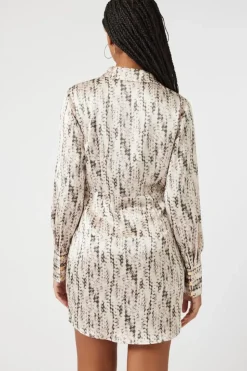 Abstract Satin Tie-Front Dress