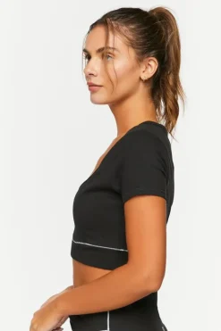 Active Contrast-Trim Tulip-Hem Crop Top