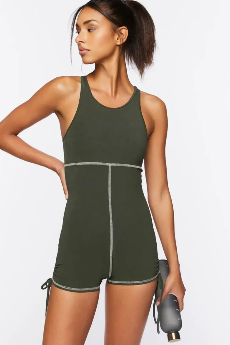 Active Cotton-Blend Drawstring Romper