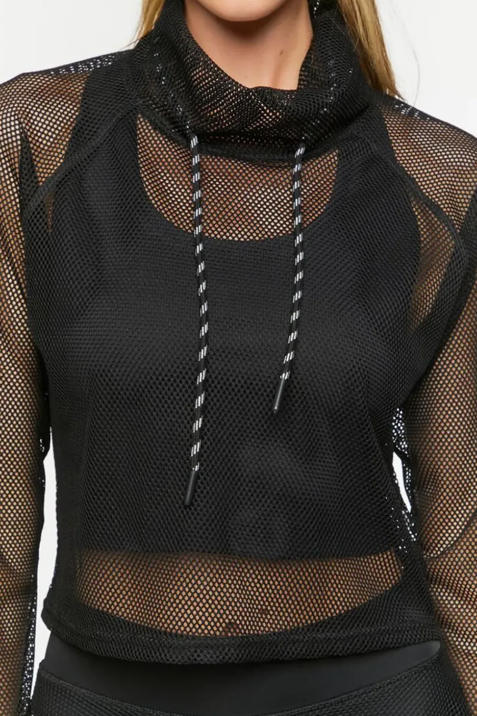 Active Mesh Netted Drawstring Top