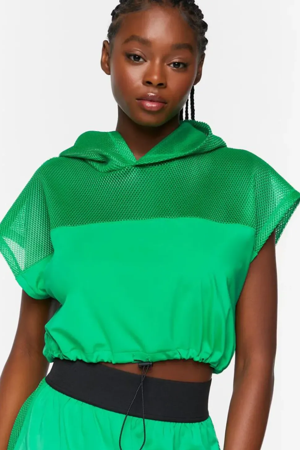 Active Mesh Panel Drawstring Top