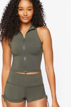 Active Mock Neck Zip-Up Crop Top