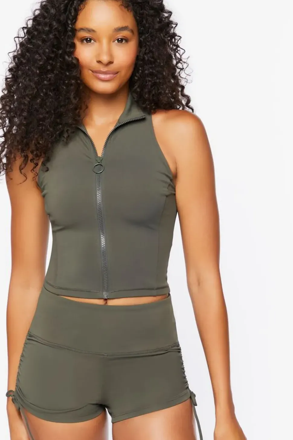 Active Mock Neck Zip-Up Crop Top