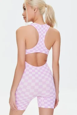 Active Seamless Checkered Print Cutout Romper
