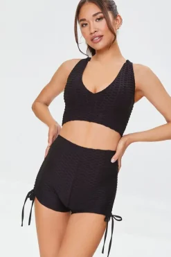 Active Textured Drawstring Biker Shorts