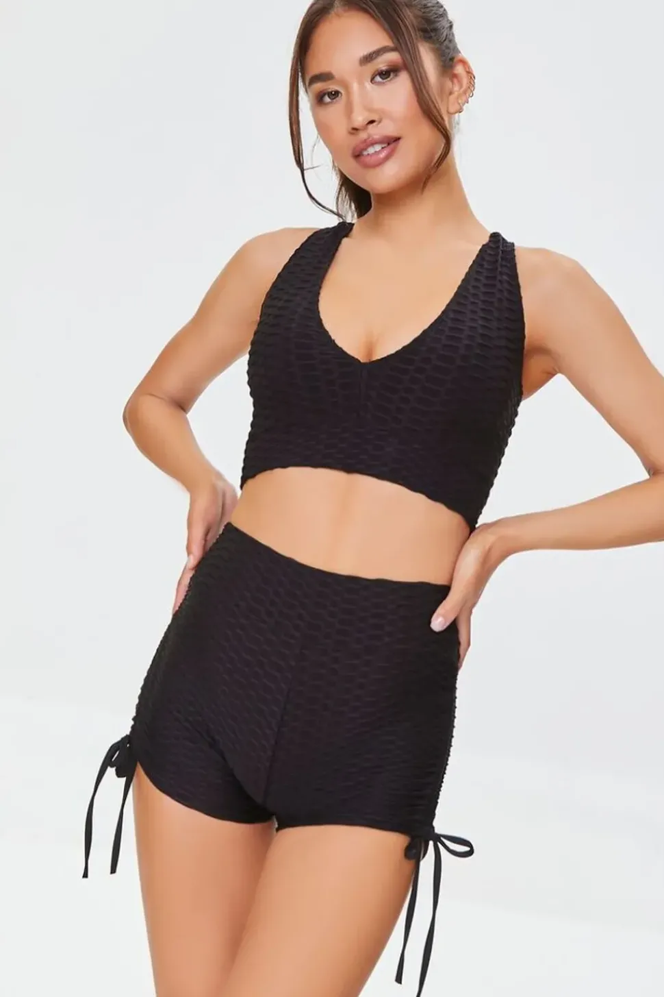 Active Textured Drawstring Biker Shorts