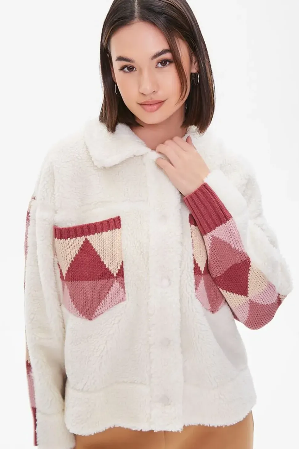 Argyle Faux Shearling Jacket