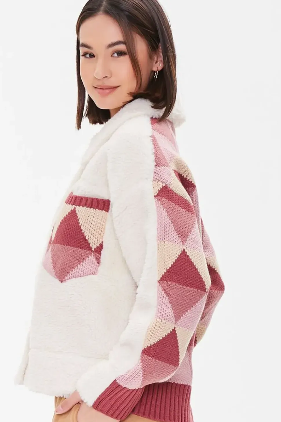 Argyle Faux Shearling Jacket